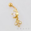 DANGLING MULTI CZ BUTTERLFY DANGLE BELLY BUTTON NAVEL RING 316L SURGICAL STEEL